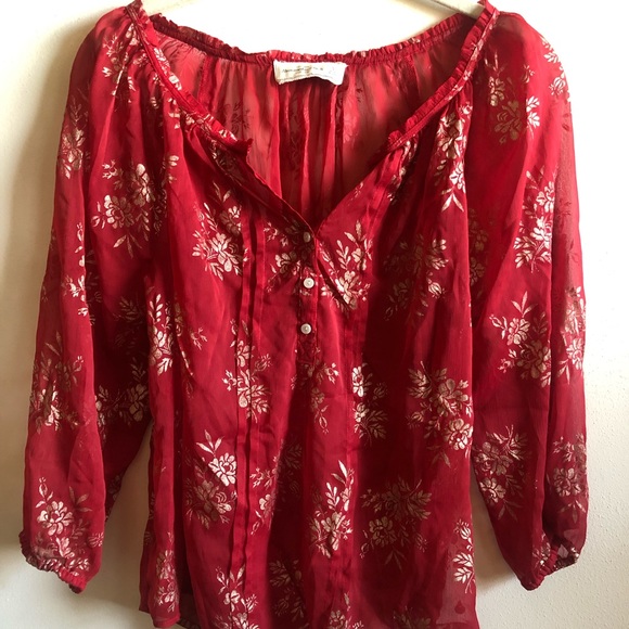Abercrombie & Fitch red and gold floral blouse - Picture 1 of 5